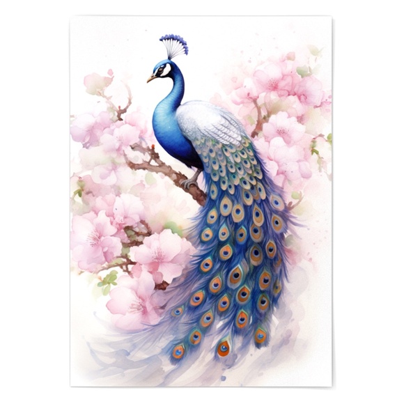 Watercolor Peacock Wall Art Illustration Print Poster Card Unframed - Picture 3 of 8